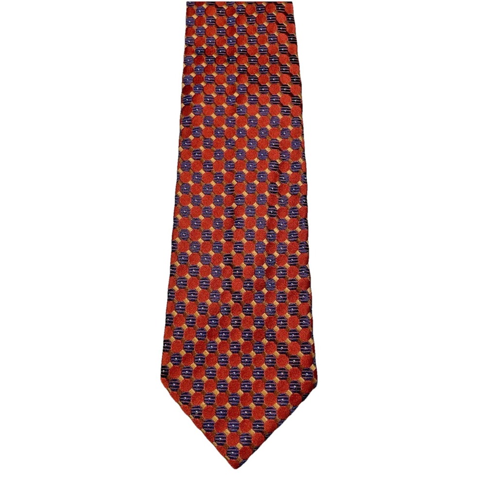 John W. Nordstrom Silk Mens Tie Red Blue Gold Geometric Italy 3.5"x60"